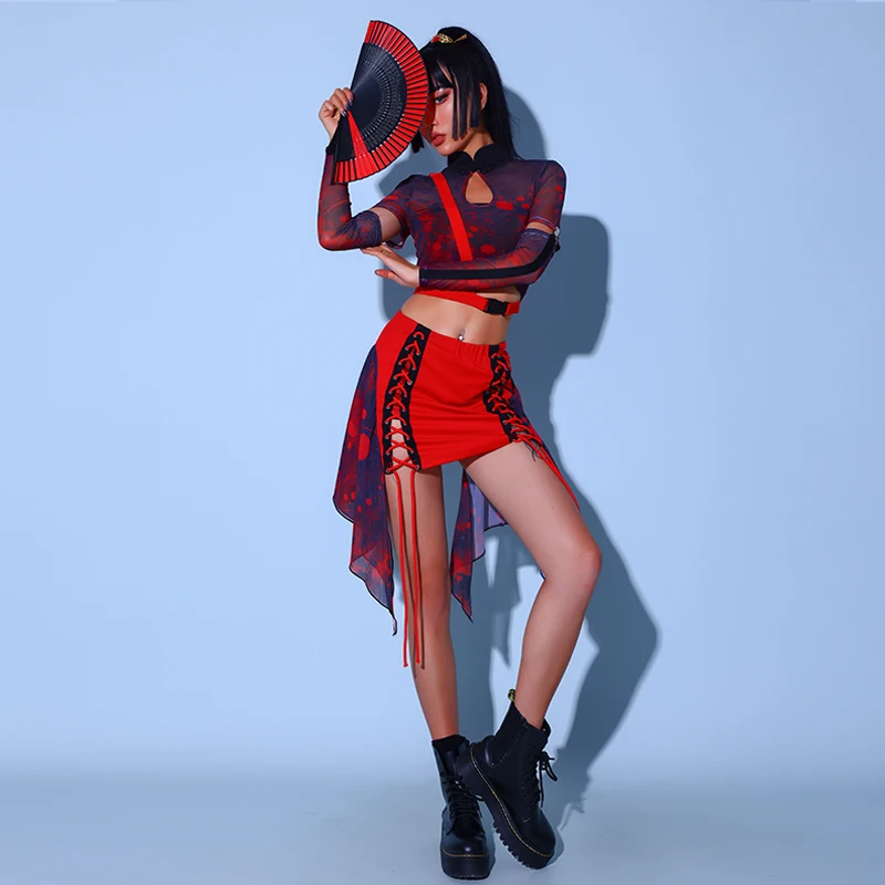 Gogo Dancer Dj Clothing Chinese Style Stage Costume Leading Show Wear Nightclub Bar Women Pole Dance Outfit Tops Pants