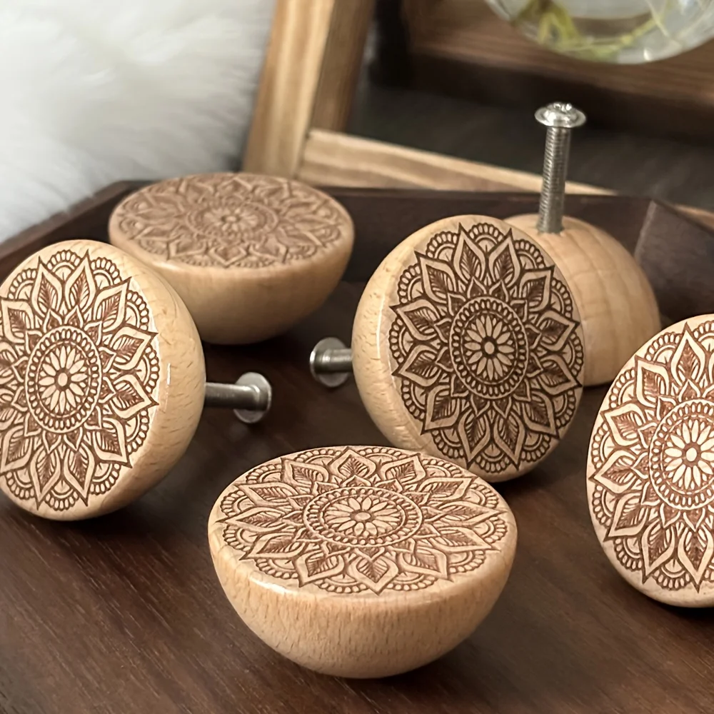 Hand carved eternal beech wood handle with single hole drawer handle, suitable for various cabinet doors and home decoration