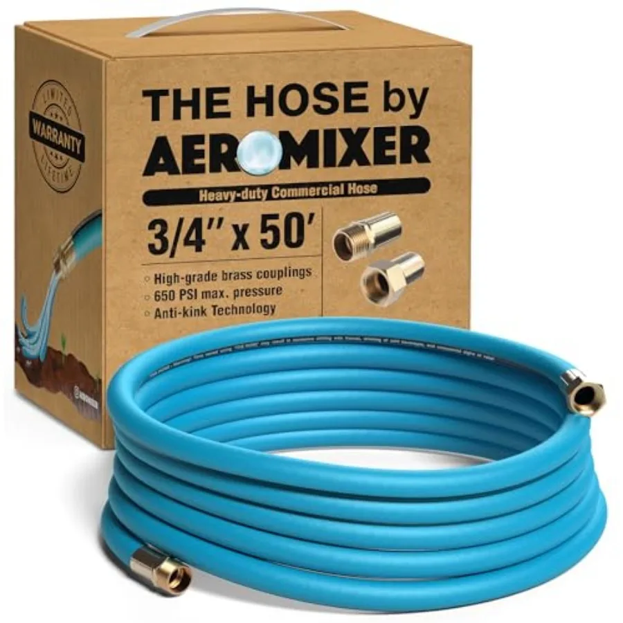 

Aeromixer THE HOSE - 3/4 Inch Garden Hose 50 Ft Kinkless Commercial Garden Hoses Heavy Duty Industrial Water Hoses for Outdoors