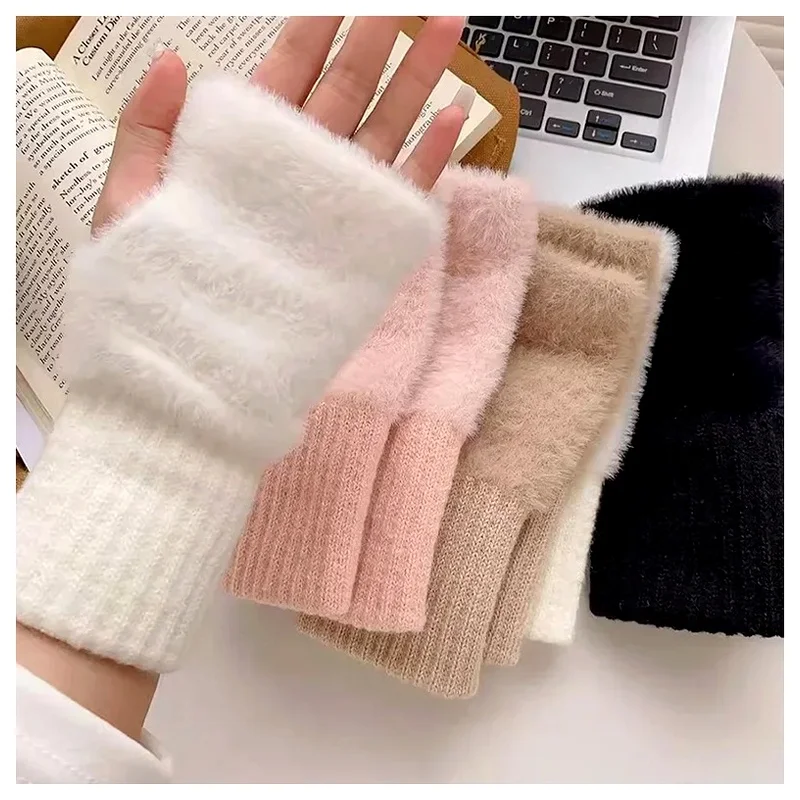 Half Finger Fingerless Warm Luxury Wrist Writting New Solid Knitted Soft Gloves Outdoor Running Biking Winter for Mittens