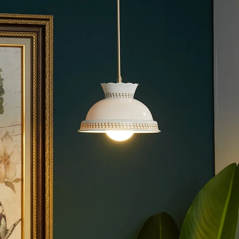 Modern Japanese Brass Glass Pendant Light Single Head Chandelier for Dining Table Bedroom Bedside Aisle Entrance Bar Decor