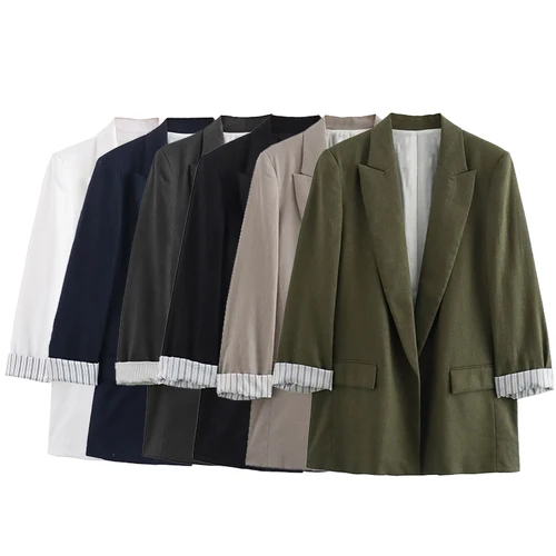 Willshela-Chaqueta lisa con bolsillos para mujer, Blazer Vintage de manga larga con cuello con muescas, trajes elegantes para mujer