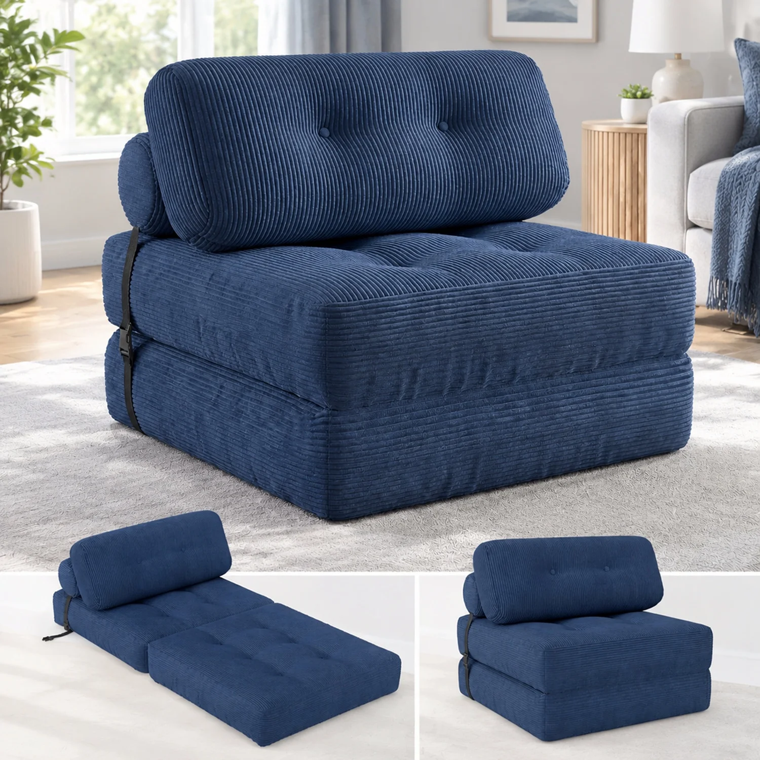 Folding Sofa Bed with Pillow and Back Support for Living Room