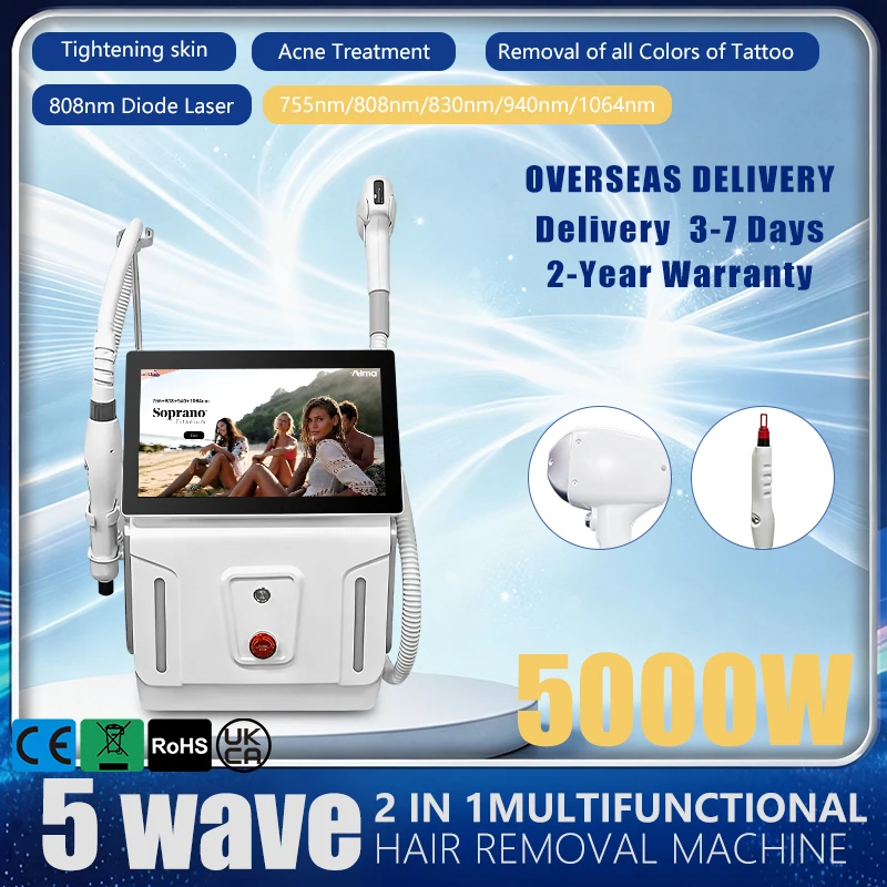 2026 2in1 4000w Diode 808nm 4 Wavelength Laser ND:YAG Pico Q Switch Machine Painless Hair Removal Machine Skin Care