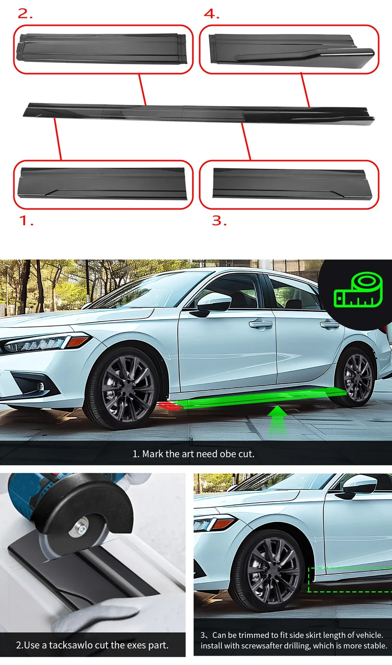 2,2 M/86,6 "Seitenschweller Verlängerung Rocker Panel Splitter Für VW Volkswagen Zubehör Golf MK6 MK7 MK7,5 GTI R GTD ABS Kunststoff Gl – Detail 2