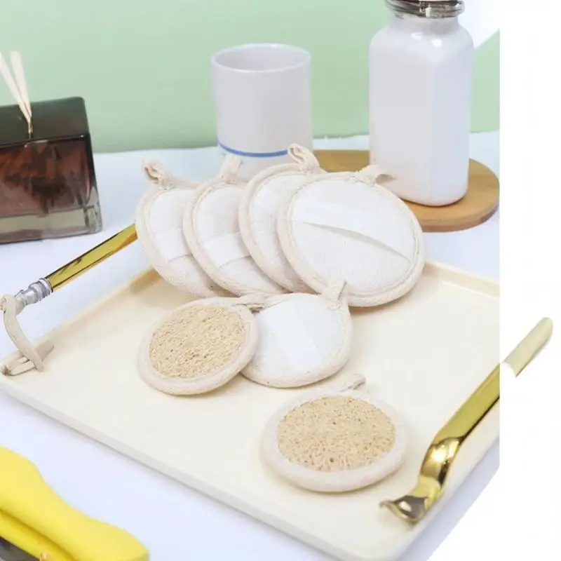 【B】1Pcs Portable Face Wash Puff Natural Loofah Puff Face Cosmetic Puff Face Cleansing Natural Loofah Face Towel