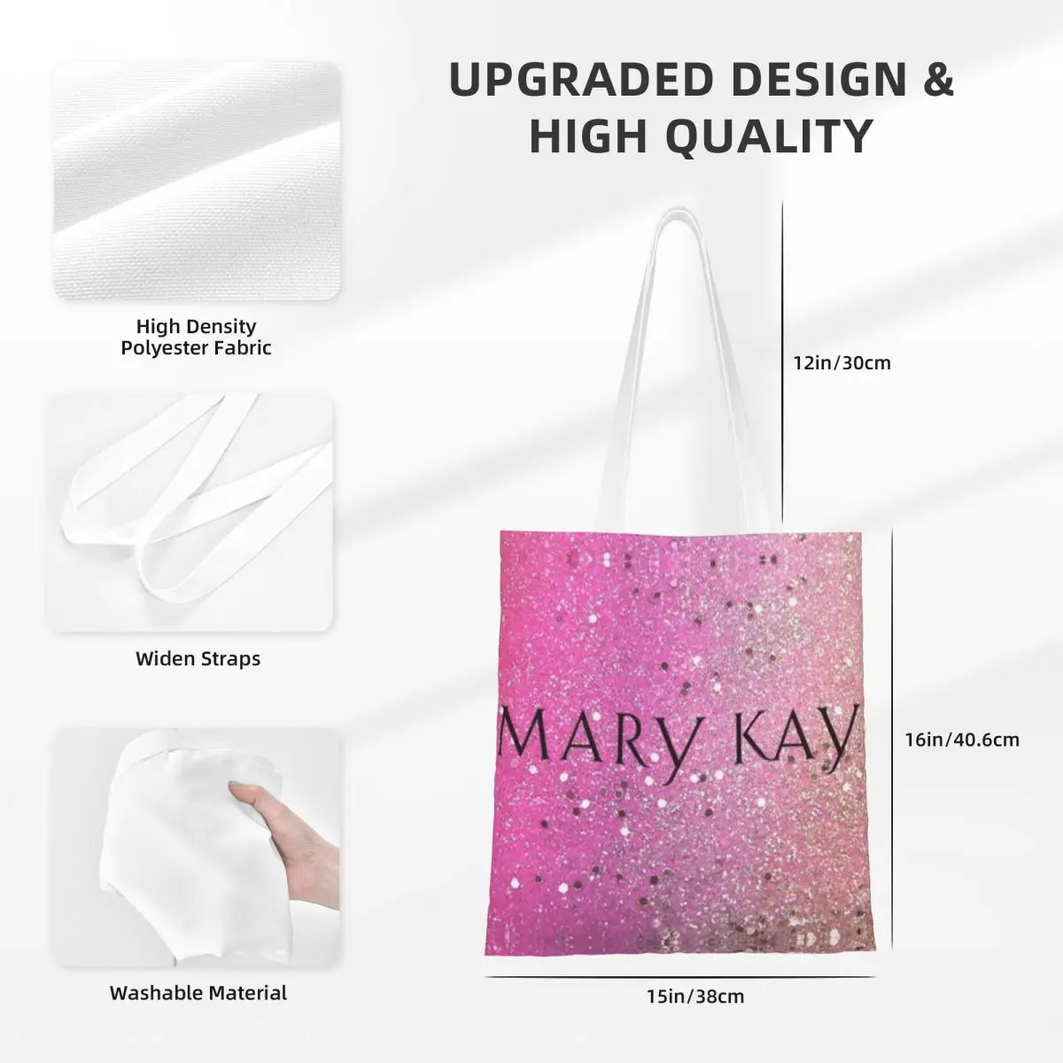 메리 케이 쇼핑백 여성용 캔버스 토트백 재사용 가능한 소녀용 숄더 토트 여행 핸드백