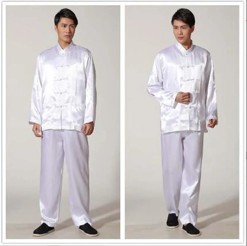 Chinese Traditional Kung Fu Suit Men High Quality Satin Tang Pajamas Casual Home Gown Male Solid Wu Shu Sets Jacket+Long Pants