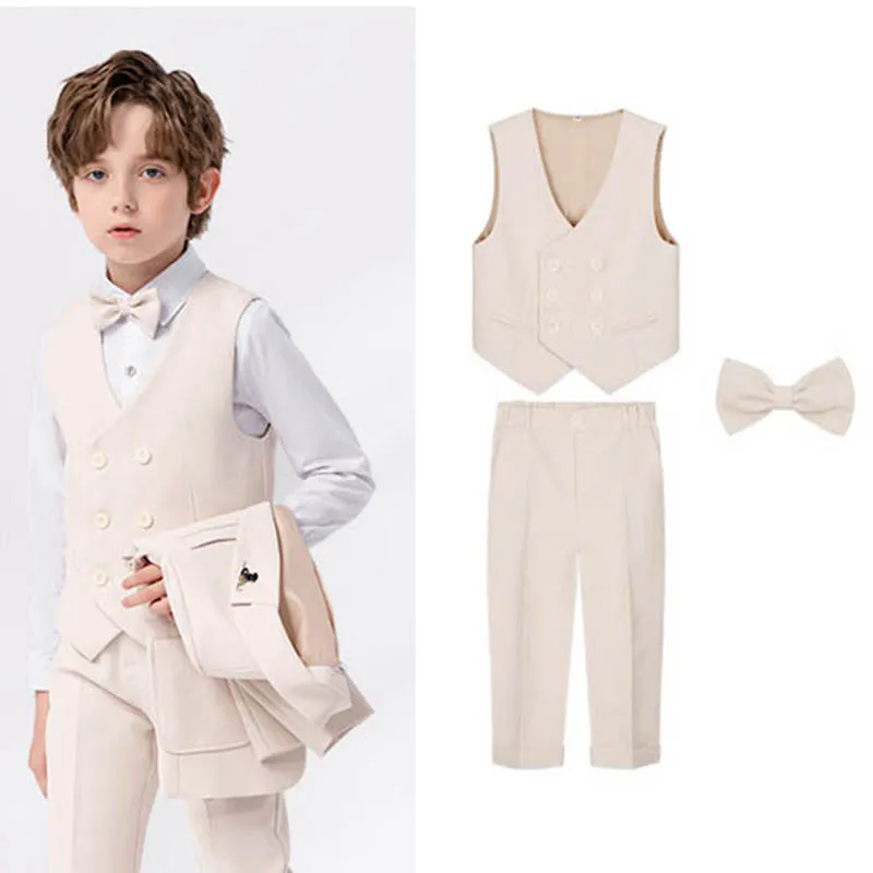 OLEKID Children's Vest 3/4pcs Suit Formla Elegant Kids Boys Wedding Suit Kids Waistcoat Pants Bowtie Boys Suits Outfits Set