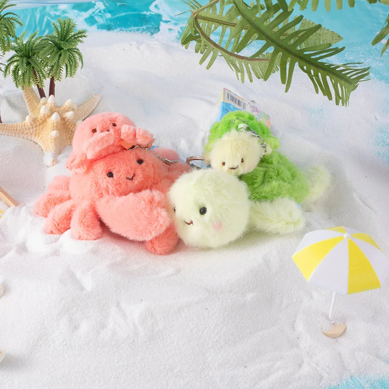Kawaii Mom Baby Animal Plush Doll Pendant Cute Octopus Starfish Clownfish Dolphin Killer Whale Turtle Shark Seal Keychain Decor