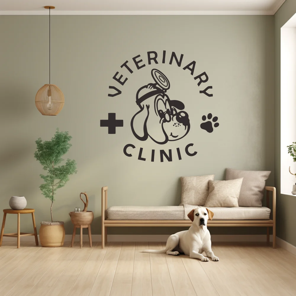 Self-adhesive Vinyl Art Mural Wall Sticker for Pet Clinic Decor “VETERINARY CLINIC” perfect for Pet Hospital Wall Decor JZY562