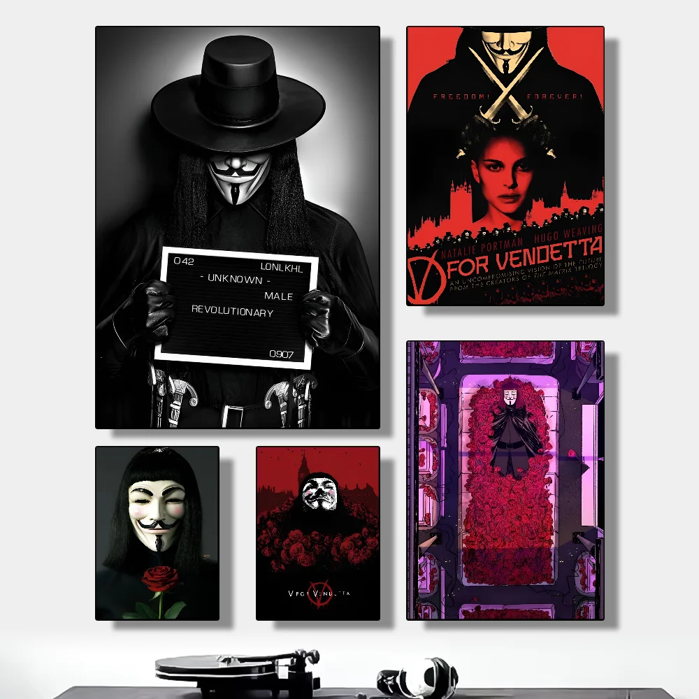 

Classic Hackers Movie V for Vendetta Poster HD art sticky wall waterproof home living room bedroom bar aesthetic decoration