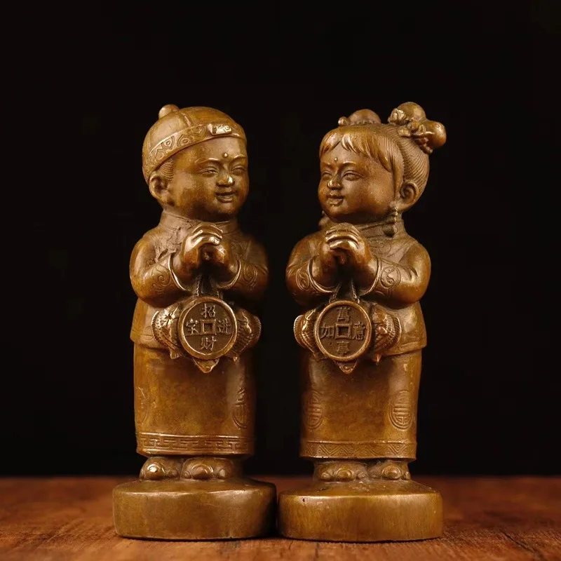 Brass bride groom figurines boy golden girl ornaments wedding supplies for boys and girls auspicious gifts