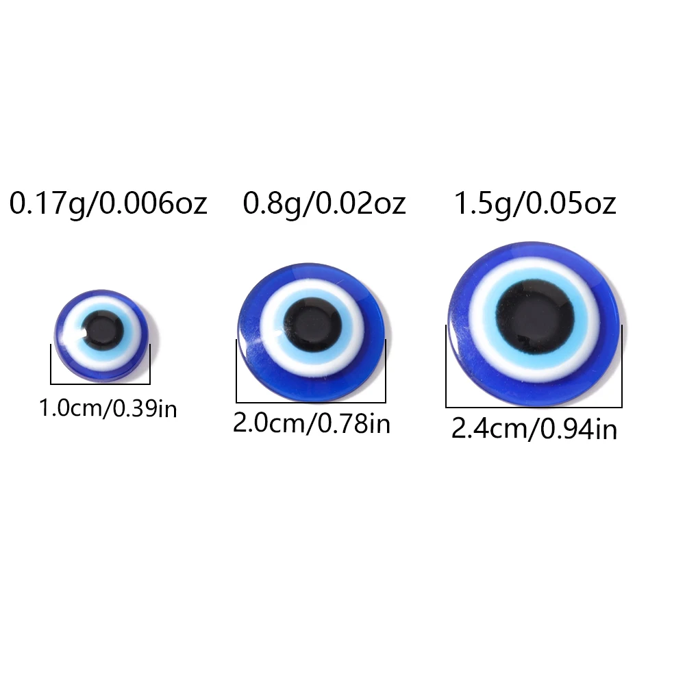 Tusember 8/10/14/20/25 mm blaue Evil-Eye-Harz-Cabochon-Perlen, lose Perlen mit flacher Rückseite, Anhänger für Halsketten, Armbänder, Schmuckherstellung – Detail 8