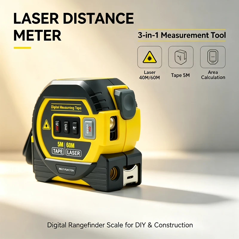 3 in 1 Laser Tape Measure 40M 60M Laser Distance Meter High Precision Digital Measuring Tool Infrared Range Finder Tape Measure