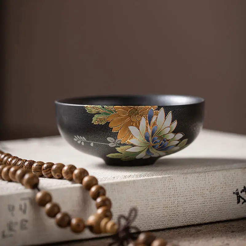 Kiln turned silver black hot stamping relief craft tea cup Goupin cup antique ceramic master cup tea cup Kung Fu tea set