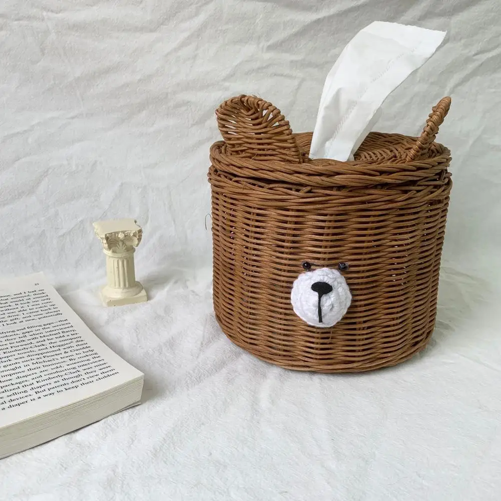 Tissue Box Eye-catching Sturdy Construction Rattan Lovely Bear Tissue Holder Desktop Ornament for Home Tissue Holder