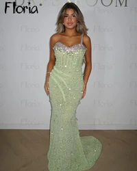 Charming Spaghetti Strap Green Cocktail Dress Long Mermaid Sequins Prom Gowns For Women Birthday New 2024 Pageant Dress Custom