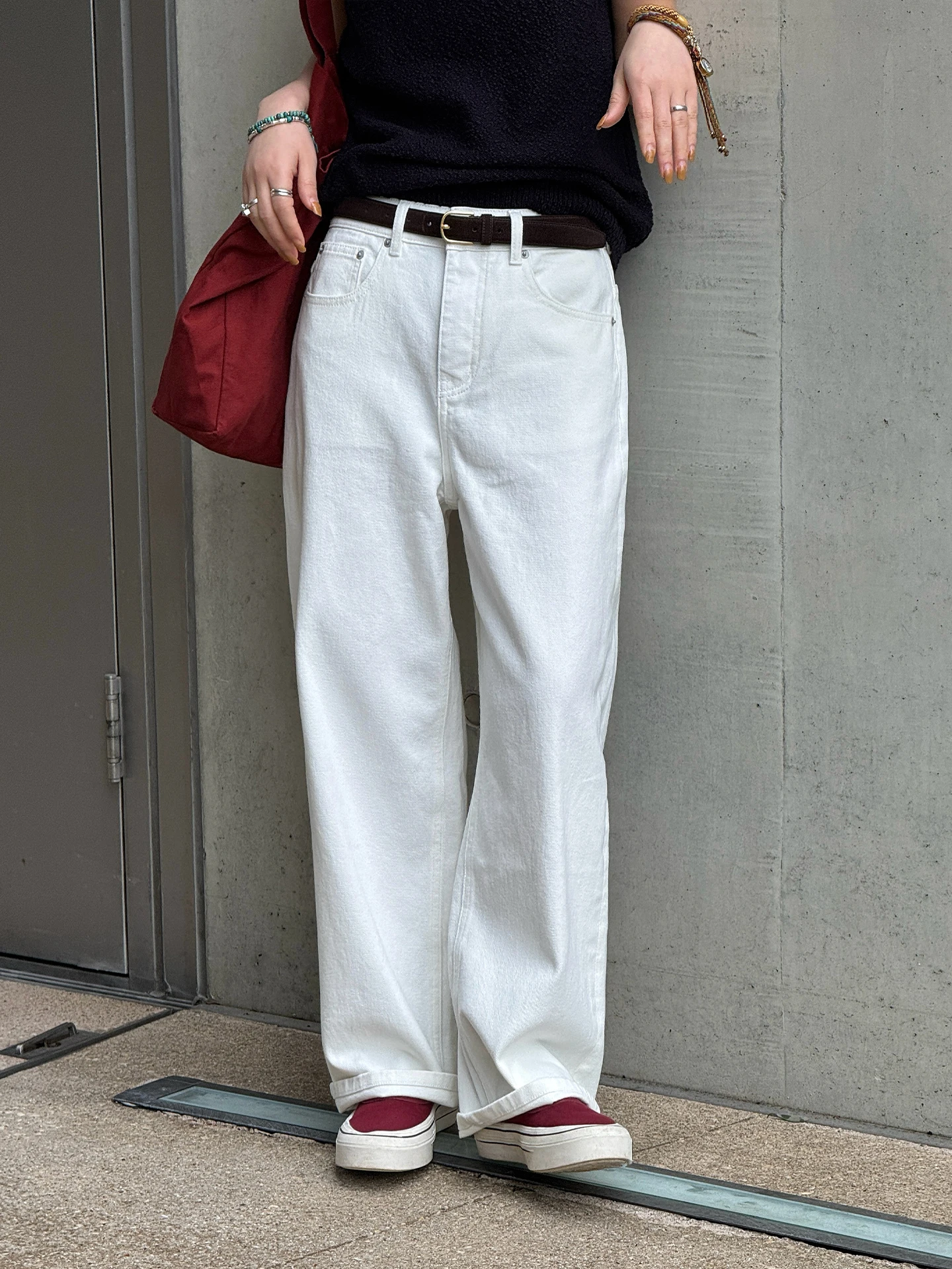 

Pure Cotton White Jeans Loose Straight Leg Women's Spring Summer New Style Casual Long Pants Langqing Tong Commute Style