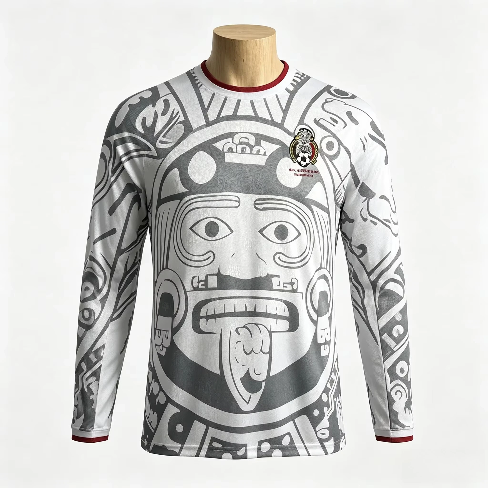 Mexico Aztec Sun Stone Long Sleeve T-shirt, Green Red National Emblem, Breathable Quick Dry Cultural Casual Top Family Kids Tees