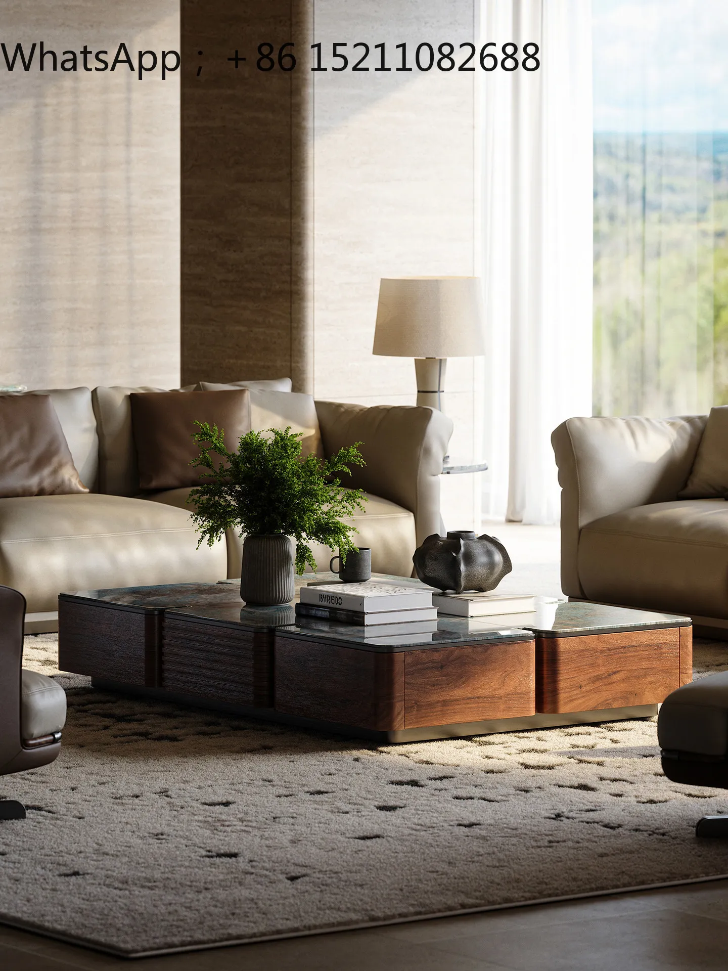 LLY high-end art living room rectangular natural marble villa large flat floor coffee table