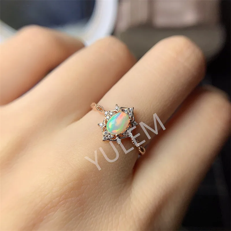 

YULEM Sterling Silver Rings Opal Rings for Women Australia Jewelry Wedding Rings for Couples Luxury Rose Gold Party 4*6mm