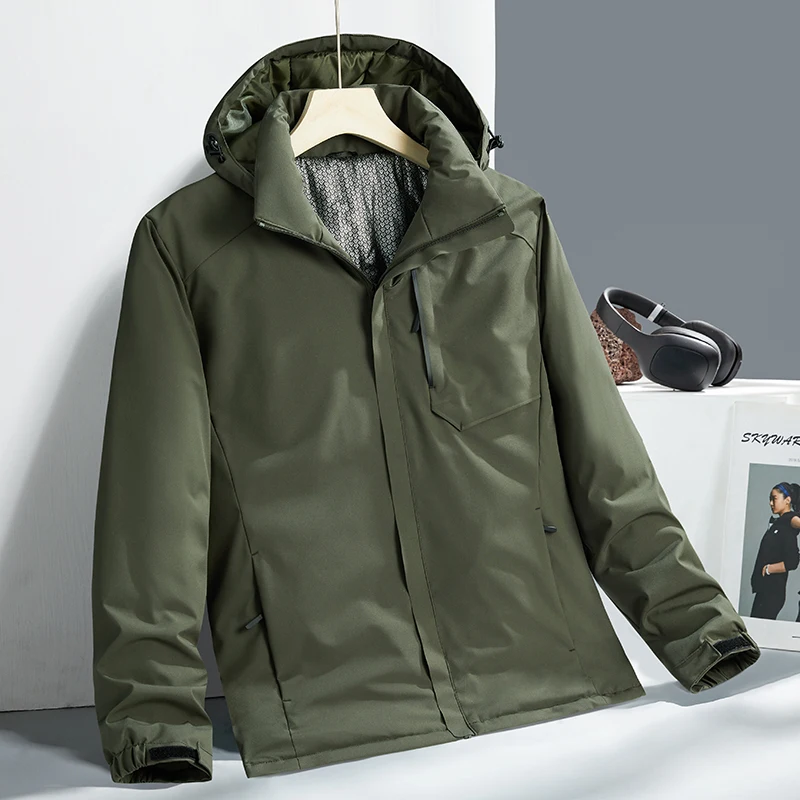 

Men Outdoor Sports Cotton Parkas Casual Versatile Warm Cold Resistant Hooded Parkas Male Solid Color Waterproof Parkas