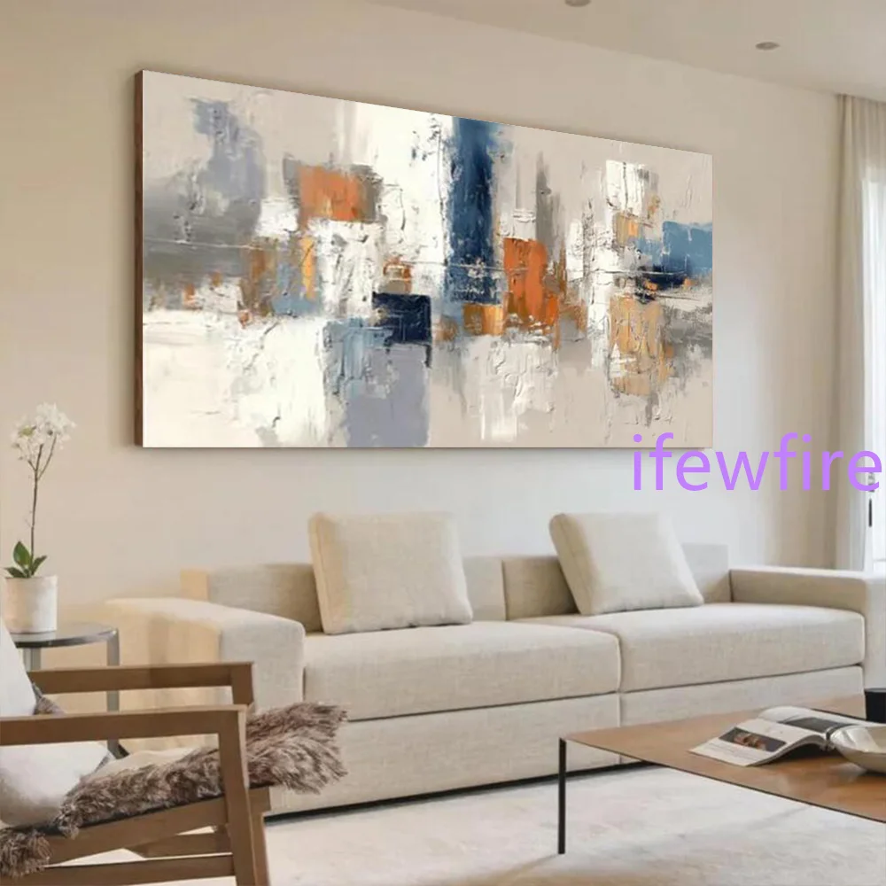 100% Handmade Abstract Oil Painting On Canvas Mural Top Hick Layer Blue Texture Wall Art Picture For Living Room Decor Image