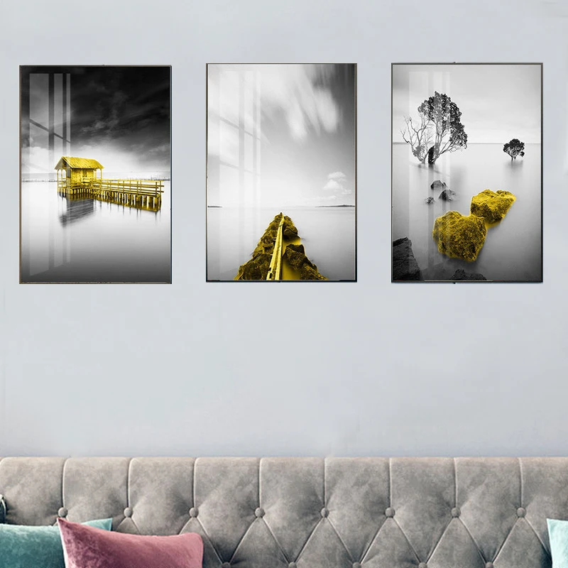 Nordic Landscape Art Prints Golden Tree Bridge Stone Lake Sceney Canvas Painting Poster Wall Pictures For Living Room Home Decor