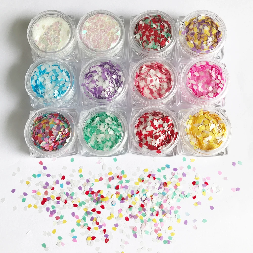PrettyG 1박스 3D 믹스 벚꽃 꽃잎 네일 스팽글 벚꽃 글리터 플레이크 DIY 네일 아트 장식 액세서리