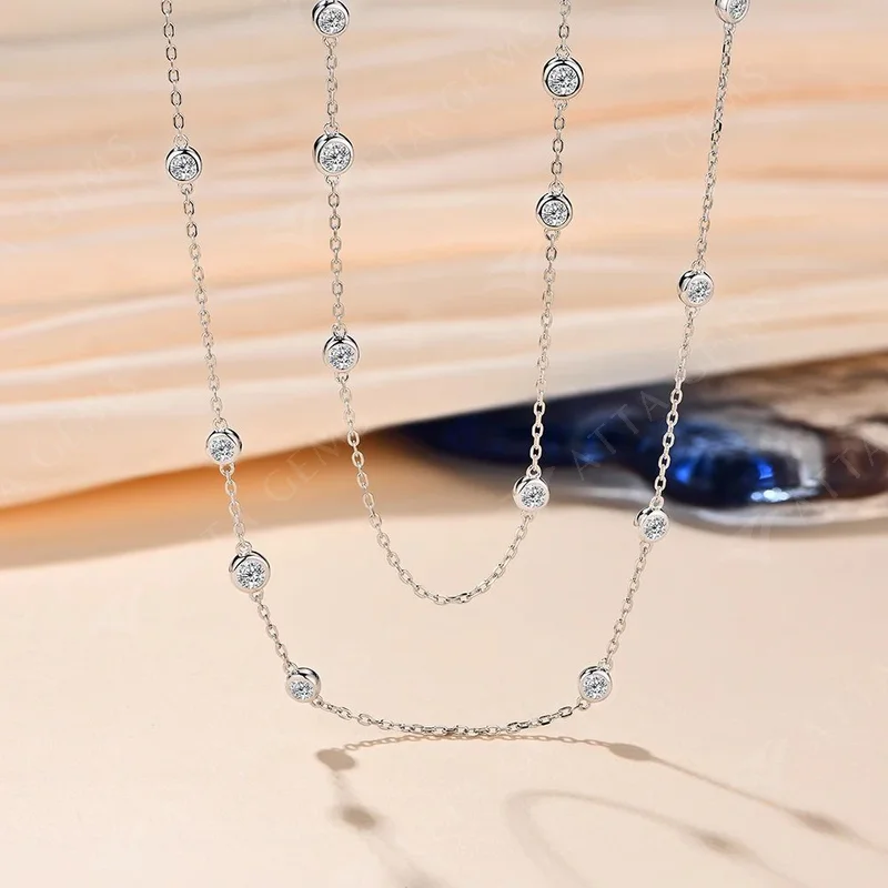 ATTAGEMS 925 Silver Necklace Chain Round Cut 3.5mm D Color Moissanite Necklace for Women Elegant Charms Fine Jewelry Pass Test