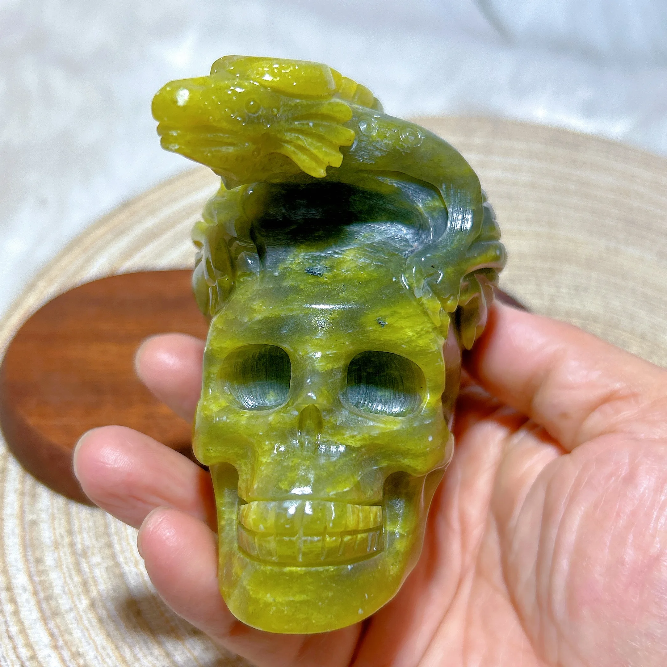 Natural Crystal lemon Jade Fly Dragon Skull Carving Energy Ornament Healing High Quality Home Decorations Ore Room Decro Gift
