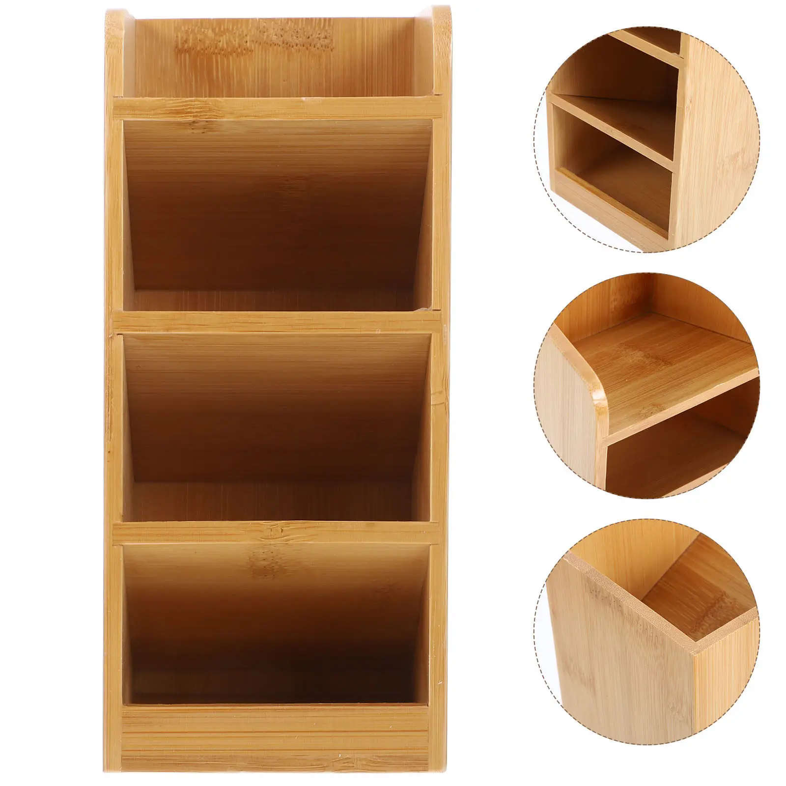 

Wooden Desk Organizer Pen Holder Desktop Storage Smooth Finish Multifunctional Pencil Crayon Holder for Office Home