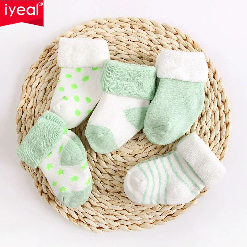 IYEAL 5Pairs/Lot Baby Socks Loose Mouth Cotton Autumn And Winter Thick Baby Socks Newborn Baby Socks 0-36 Months