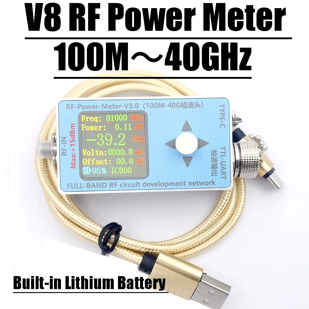 100Mhz-40Ghz V8 USB RF Power Meter TTL DATA Communication Digital Display Power Detector Analog Channel For Rf Radio Amplifier