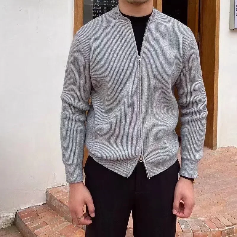 

New Style Knitted Sweater Coat for Men in Spring and Autumn, Korean Style Trendy, Pure Color, Simple, Loose and Casual Style