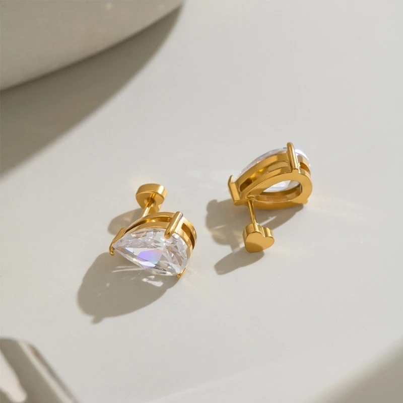 Fashion Clear Stone Ear Studs, Post Back Zirconia Pair for Daily Dressing, Gatherings, Office Looks and Clean Jewelry E0BF