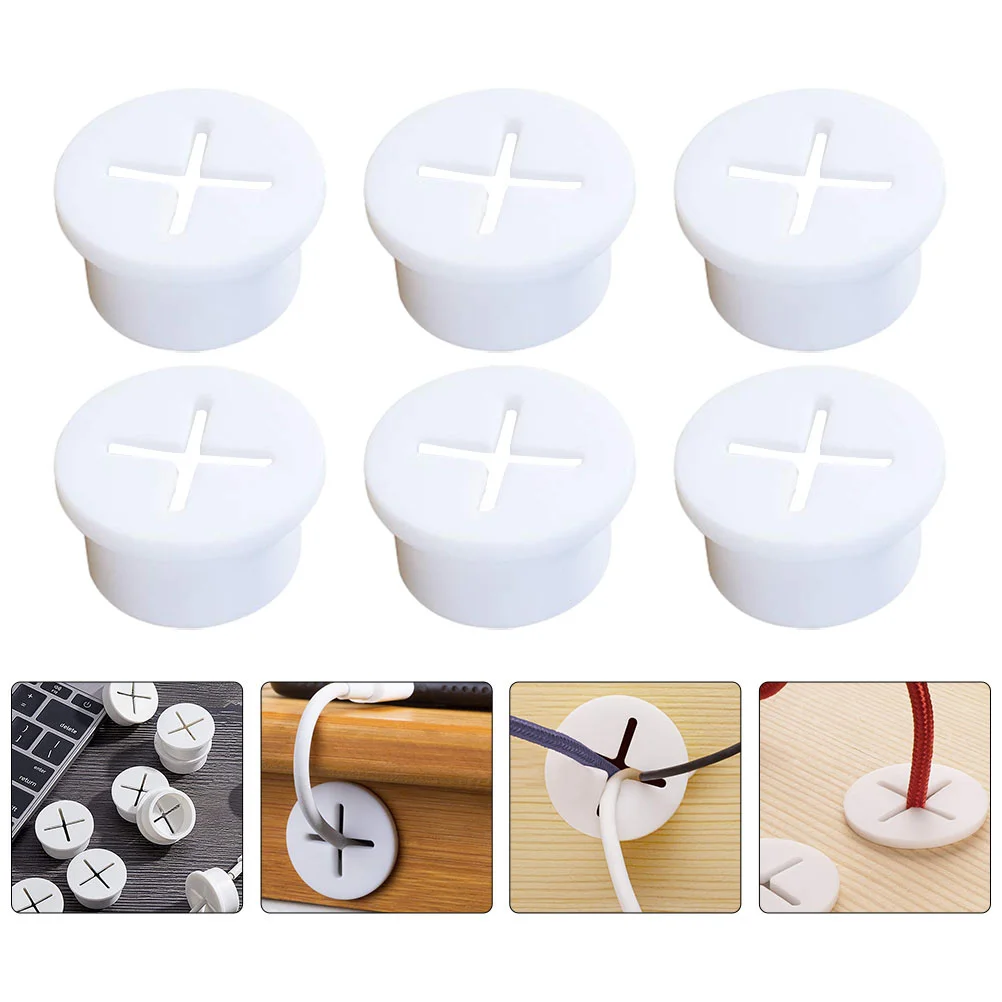 8 Pcs Washers Silicone Cable Hole Cover Desk Cord Organizer Grommet Wire Electric White Furniture