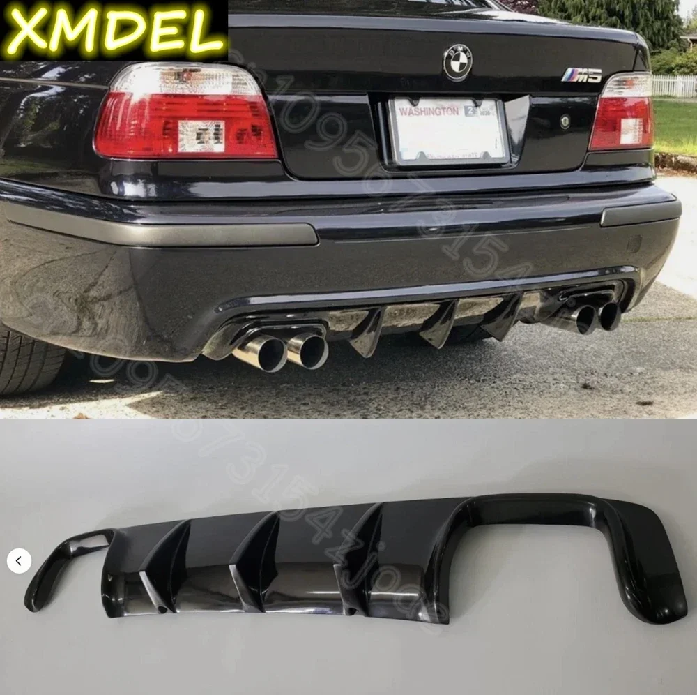 

Глянцевый черный диффузор с имитацией карбона для BMW E39, спойлер-сплиттер для заднего бампера M5, 2 выхлопных патрубка для E39 M-PACK.