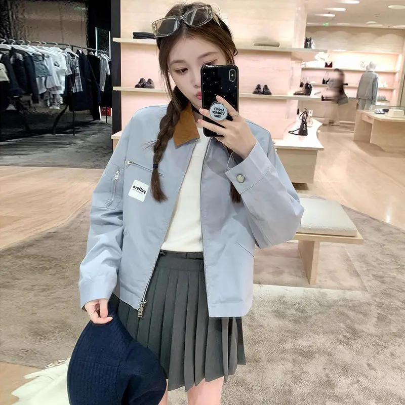 

American Retro Short Jacket Contrasting Color Jackets 2024 Women's Autumn New Workwear Loose Casual Top Trend Female Clothing