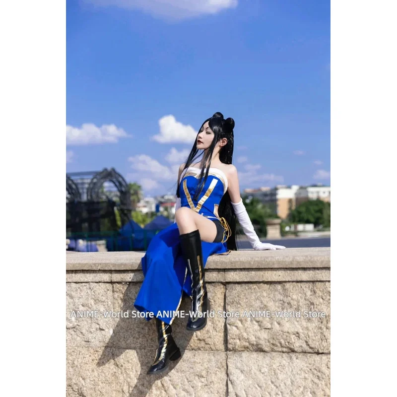 

Косплей Костюм Минерва Орландо для взрослых женщин Хэллоуин Карнавал Шоу Синее платье Вечернее платье Парик