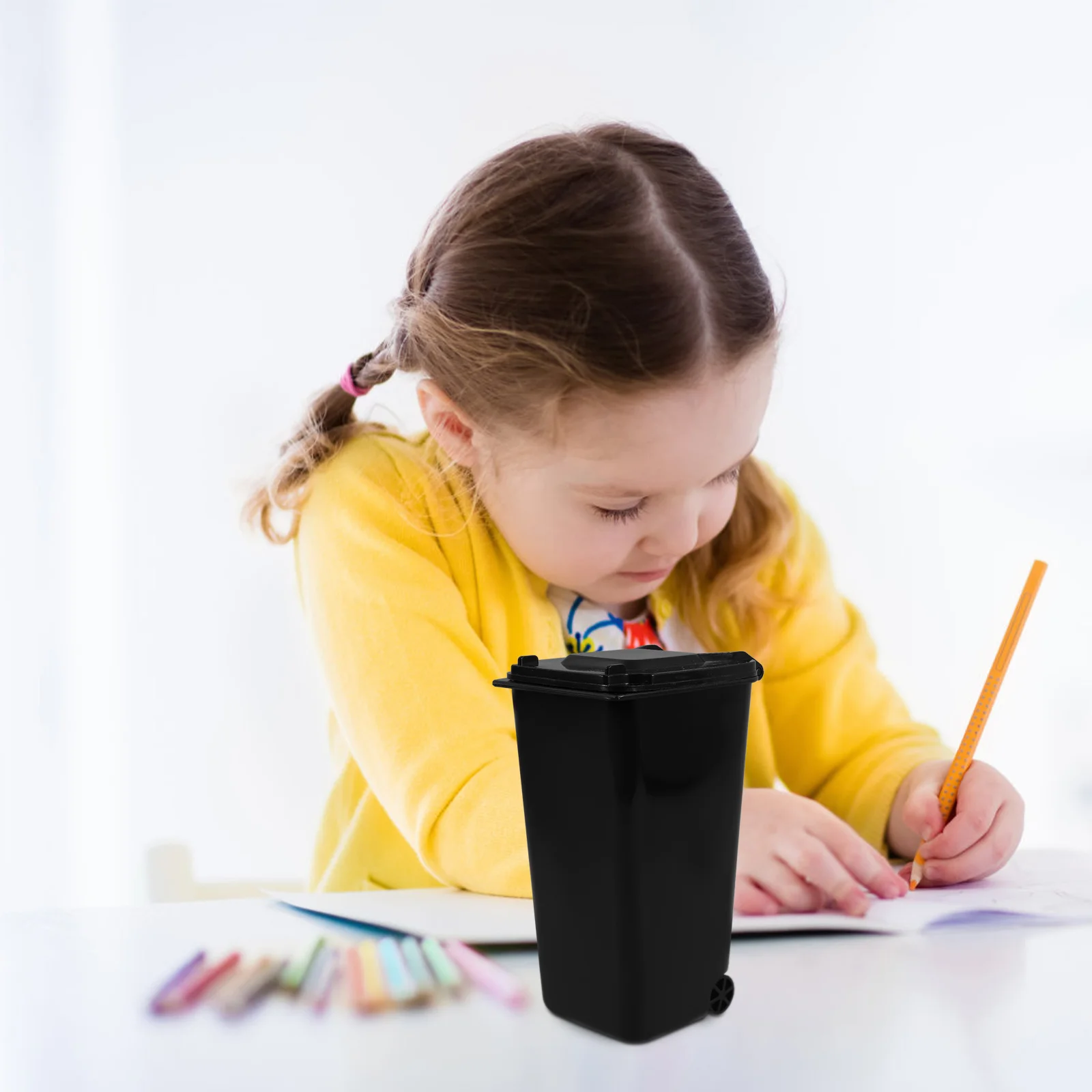 سلة مهملات سطح المكتب مغطاة صغيرة، حامل قلم متعدد الوظائف، منظم مكتب المطبخ، سلة مهملات صغيرة، منظم مكتب #5