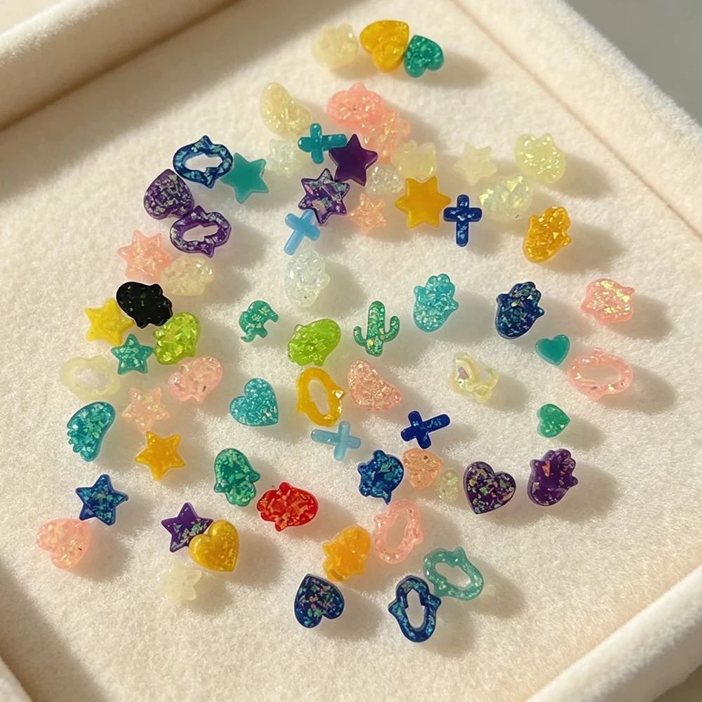 Fnixtar 100pcs Synthetic Opal Beads Fatima Heart Star Hexagram Charms For DIY Necklace Jewelry Making Supplies Wholesale
