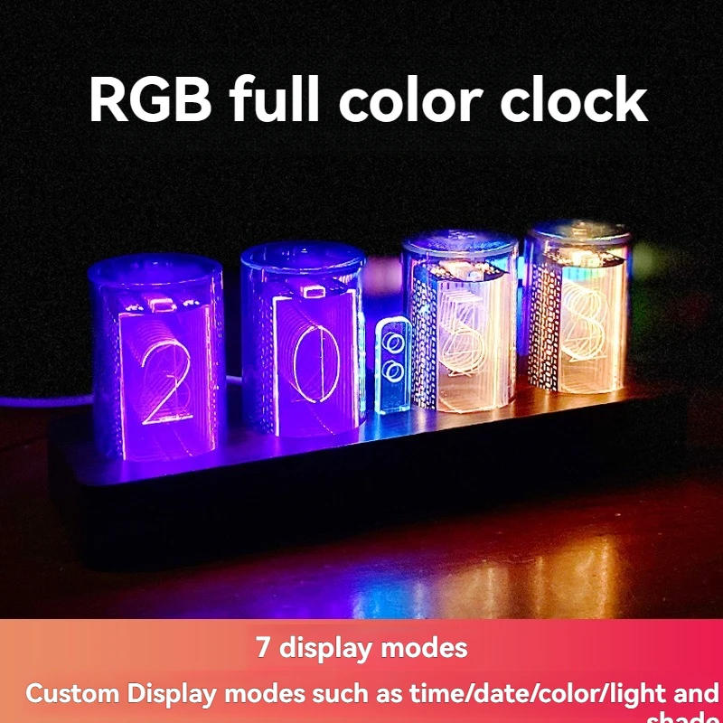 RGB Nixie Tube-style Gaming LED Digital Alarm Clock Desk Clock, Computer Desktop Ornament Birthday Gift
