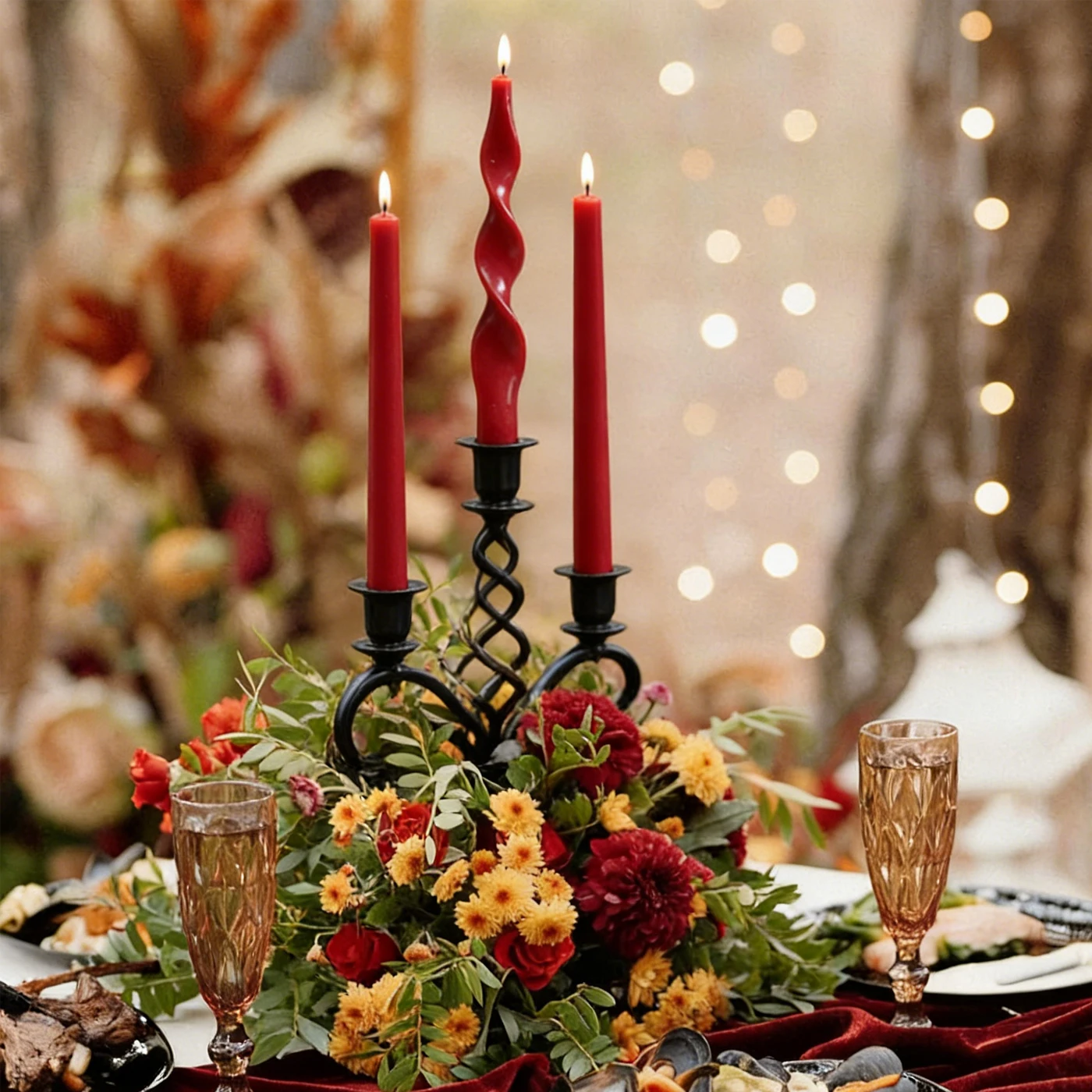 6pcs Dark Red Spiral Taper Candle, Unscented and Smokeless Candlesticks Twisted Candles with Cotton Wicks For Weddings, Dinner