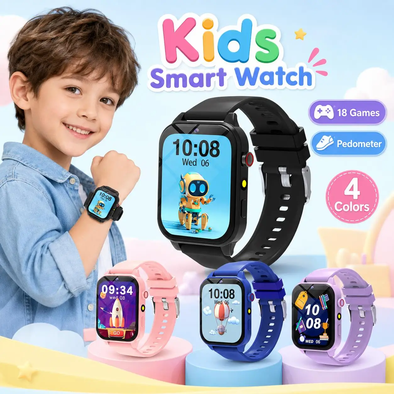 Smart Watch Games for Kids 18 Puzzle Games Sleep Monitoring Alarm Clock Learning Clock Digital Smartwatch Children Boy Girl Gift