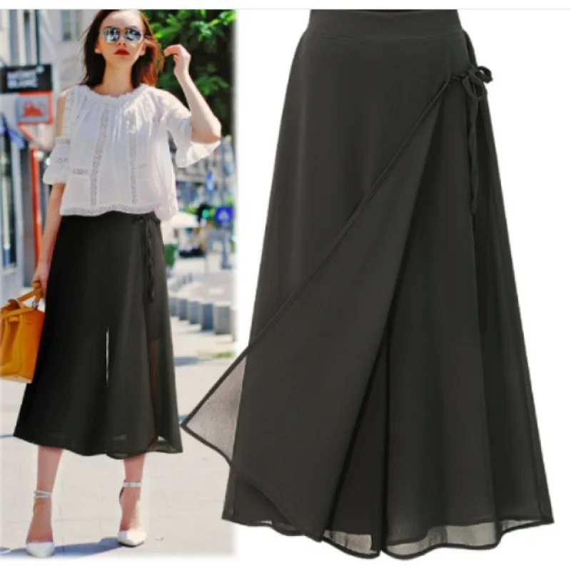 Damen-Hosenröcke 2026 Sommer Einfarbige Lose Chiffon-Culottes Sieben-Zoll-Hosen Damenbekleidung