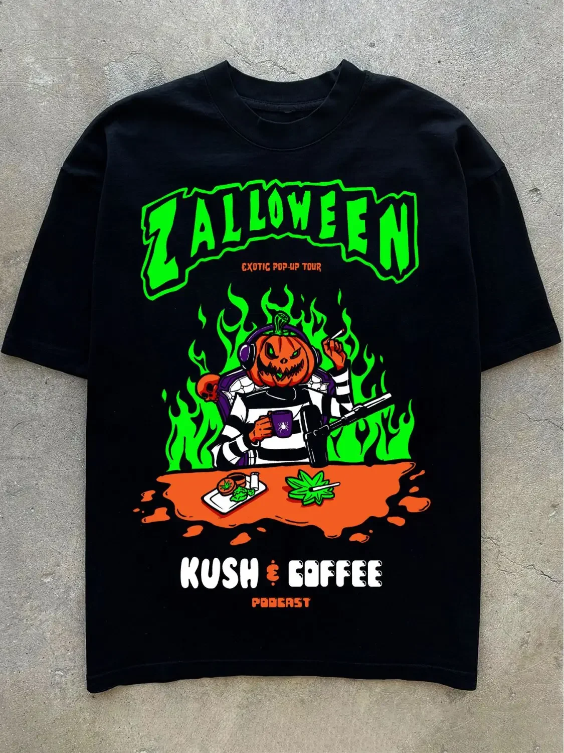 

Halloween Short Sleeve Pumpkin Demon Alphabet American Style Hip Hop Printed Cotton T-Shirt European and American Street