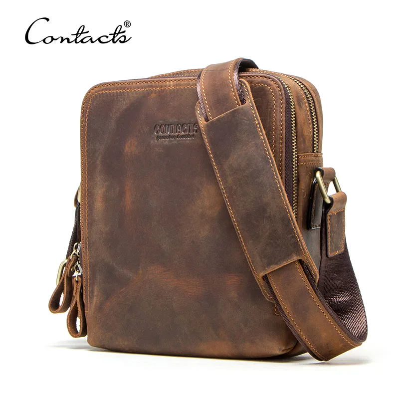 CONTACT'S Herren-Umhängetasche aus echtem Leder, Vintage-Umhängetaschen für 7,9 Zoll iPad Mini, hochwertige Herren-Umhängetasche für Herren