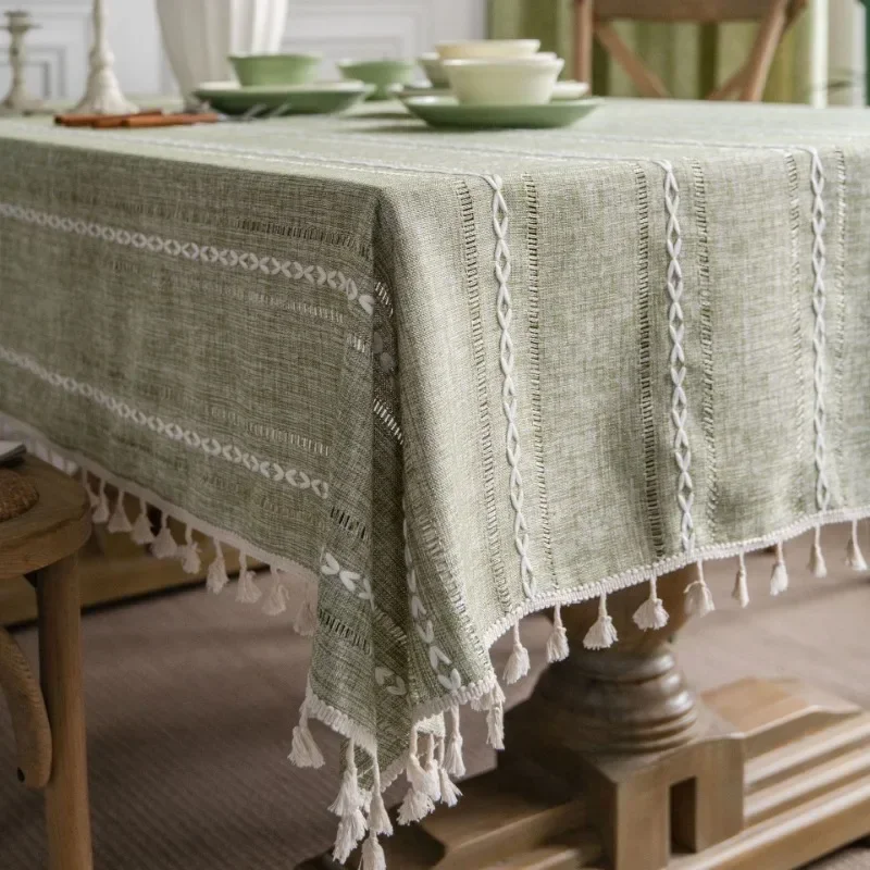 

Japan Cotton Linen Tablecloth Blue Stripes Pure Plaid Embroidered Rectangular Christmas Table Cloth Thickened Cover for Banquet